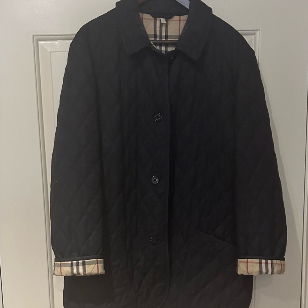 Burberry Black Quilted Women's Coat with Plaid Trim
